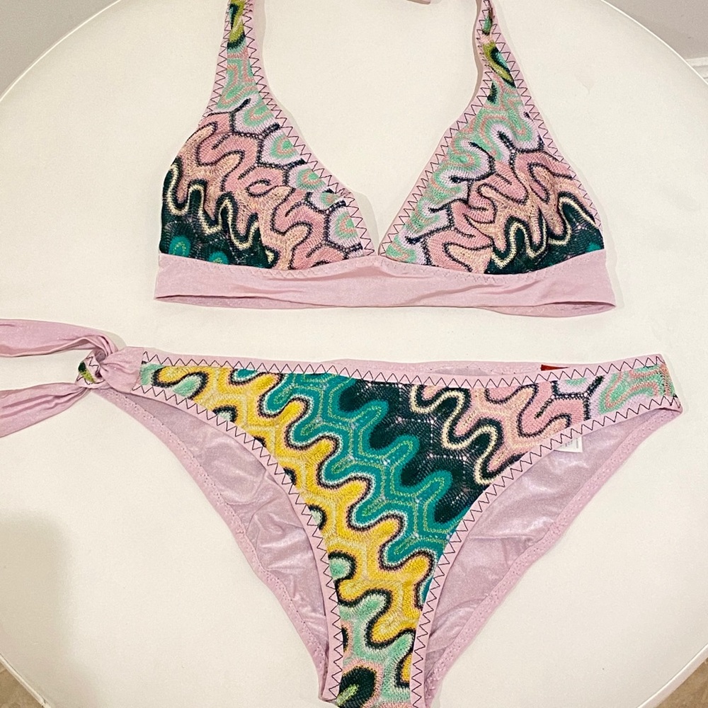 Missoni Pink Multicolor Wavy Knit Bikini Set